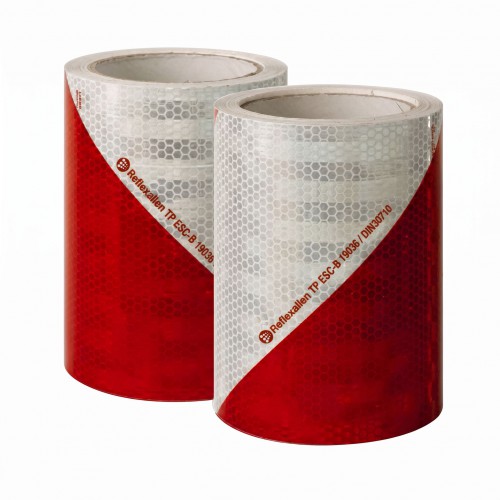 Señal V-2 Reflectante Rojo y Blanco | Pack 2 Piezas 9m x 141mm Derecha e Izquierda | Homologada | Reflexalen 7364/B