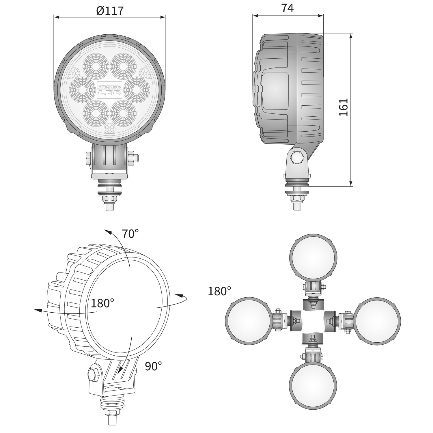 FARO DE TRABAJO LED 29W 12/24V 2500 LÚMENES WESEM CRC3E.50300
