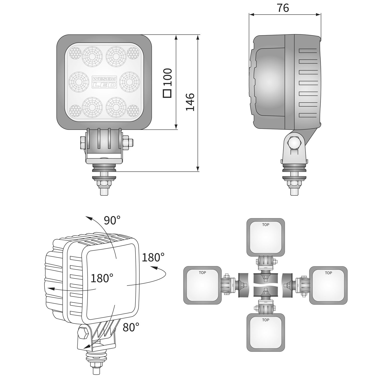 FARO DE TRABAJO LED 30W 12/24V 3000 LÚMENES WESEM LED9B.53800