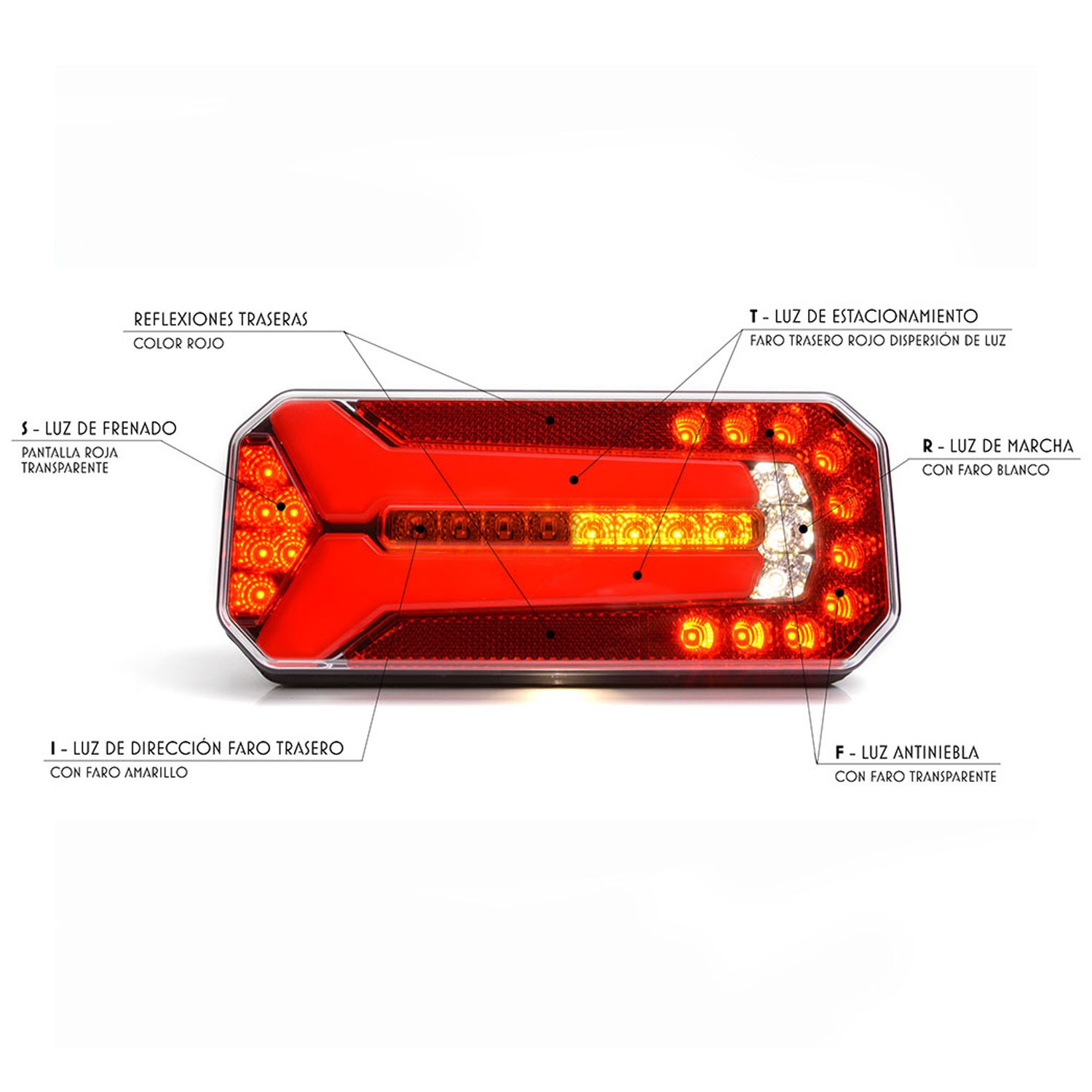 PILOTO TRASERO LED 6 / 7 FUNCIONES 12/24V WAS W150 DD