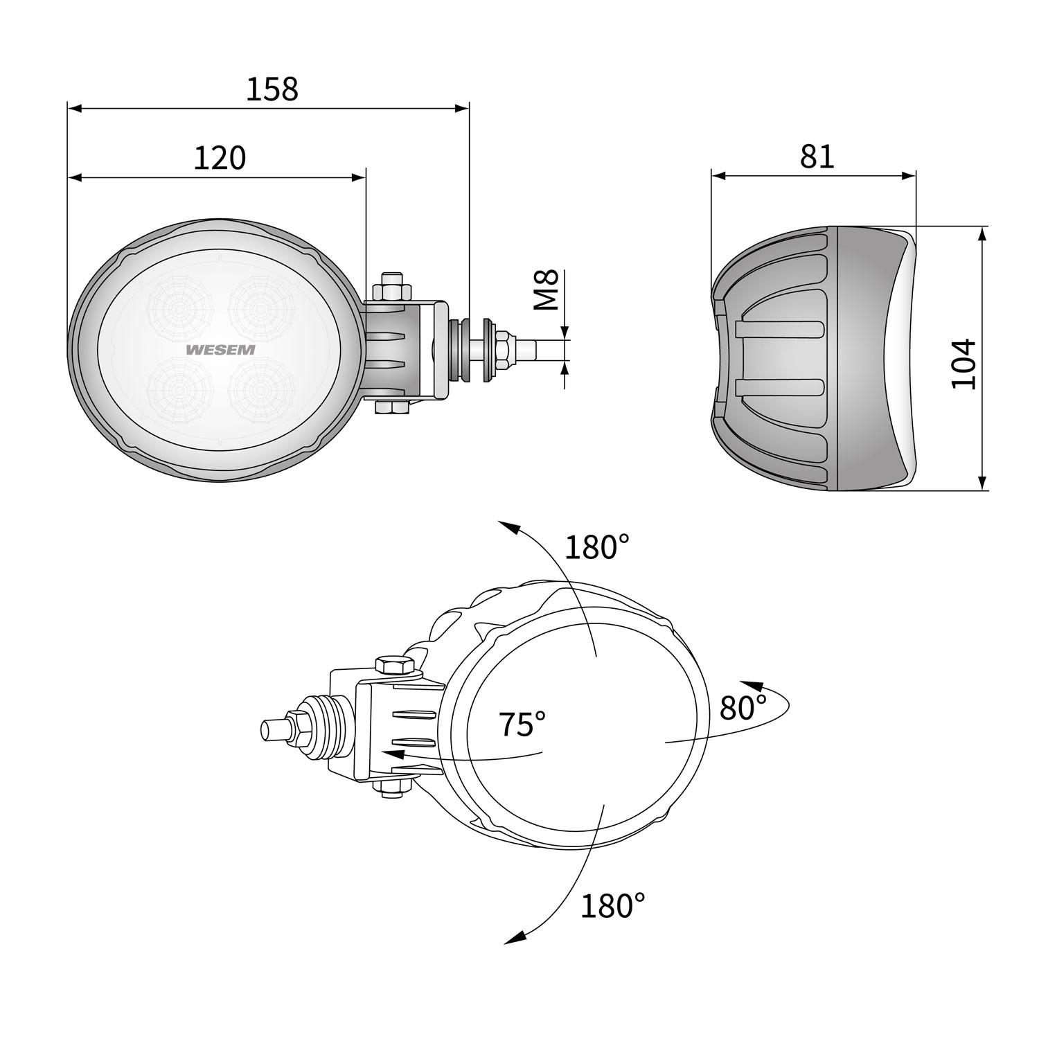 FARO DE TRABAJO LED 18W 12/24V 1500 LÚMENES WESEM CRV2A.49640