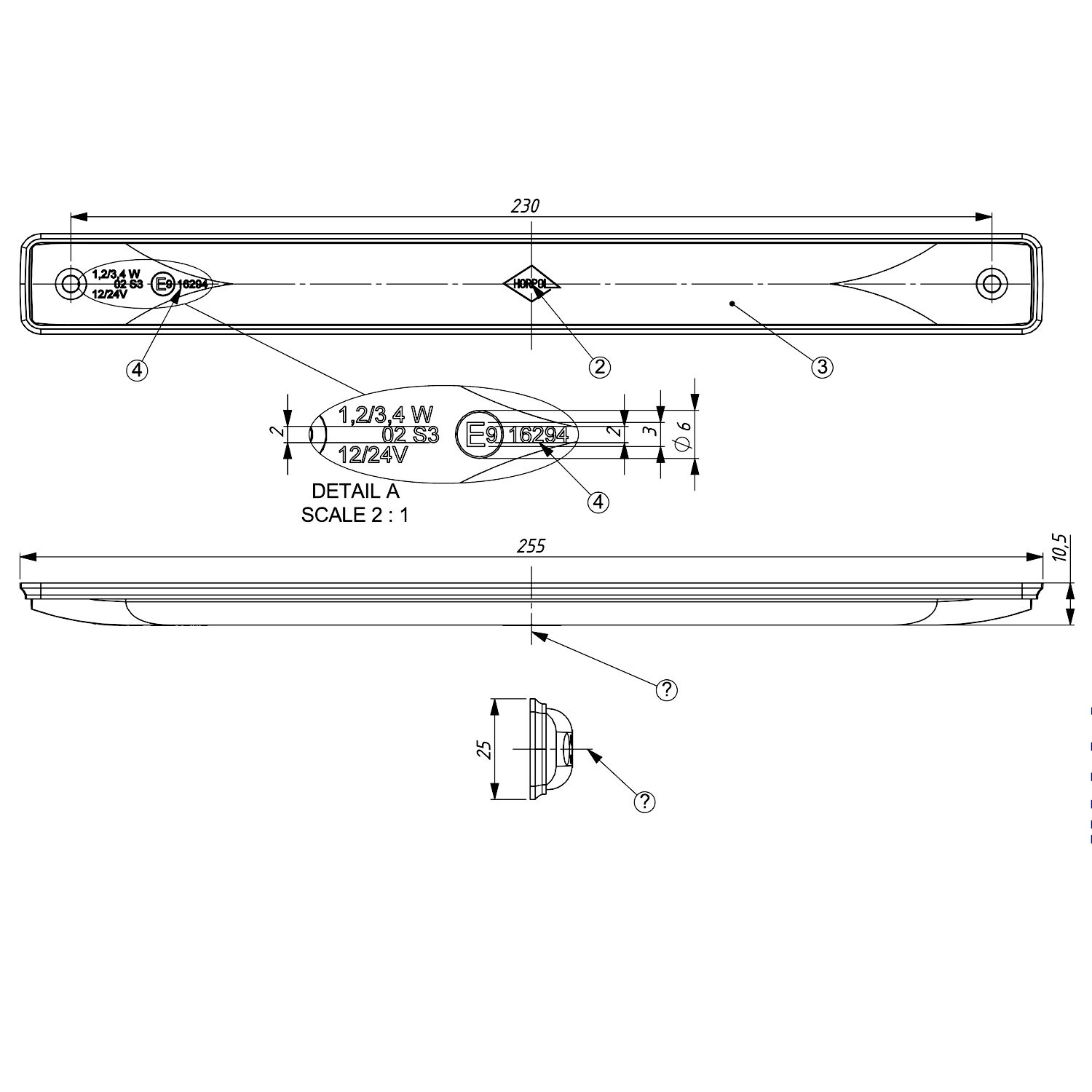 PILOTO LED 3ª LUZ FRENO 12/24V  HORPOL HOR 67 LSD 2255