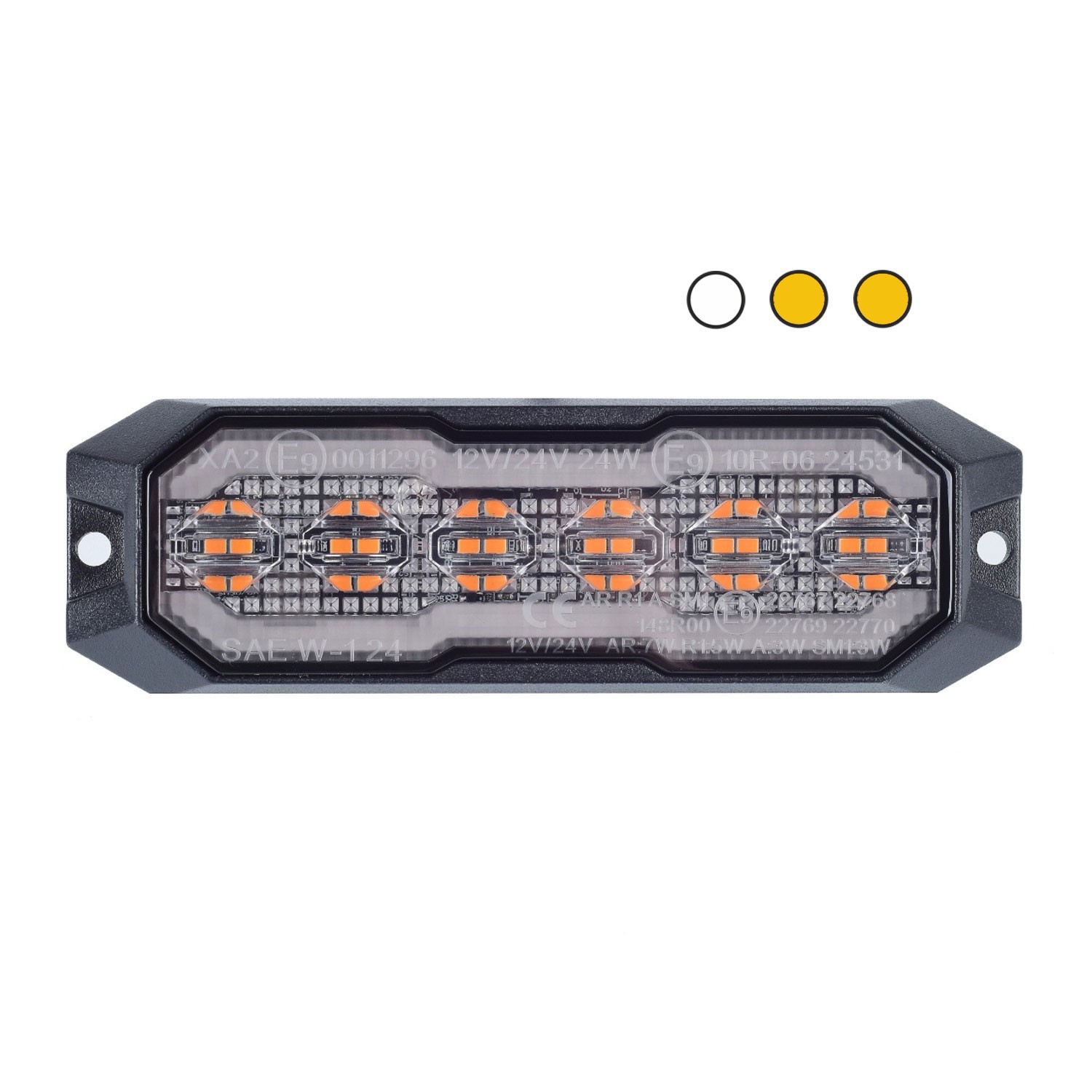 Piloto LED Dual de Posición Blanco/Ámbar con Estroboscópico Ámbar 12-24V Homologado A/SM1 R10 R65 XA2 – Suitron ST70AWA